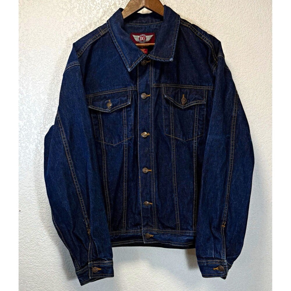 DG Denim Gear Men's XL Dark Wash Denim Trucker Jacket Button Front Cotton